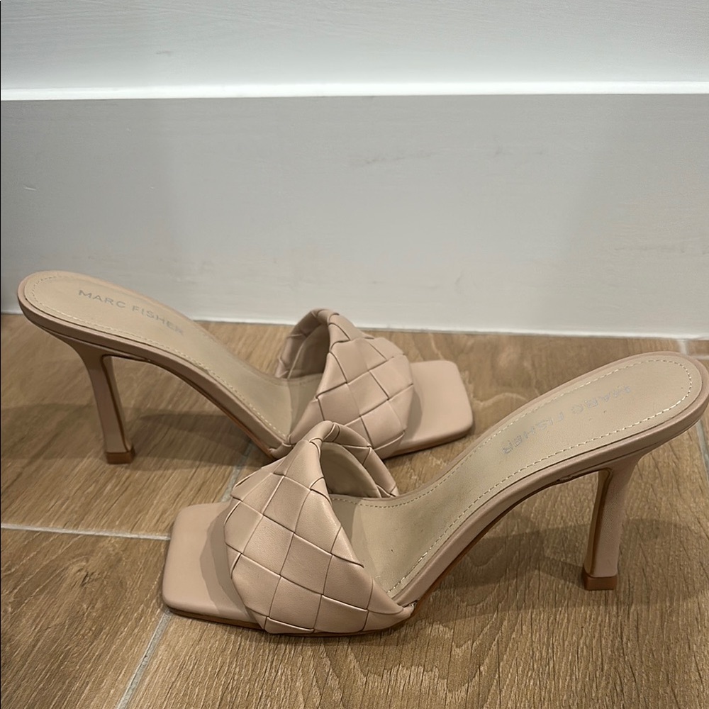 Marc Fisher Cream Heeled Mules with Stiletto Twist